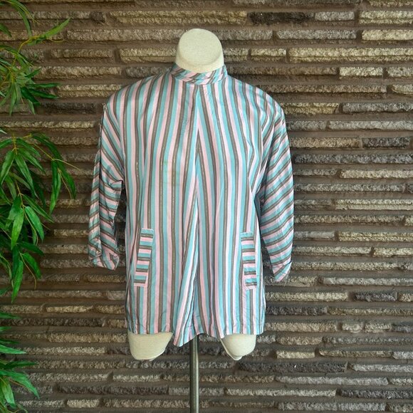 Mrs. America of California Vintage 50s 60s Striped Maternity Top Metal Zipper - Picture 7 of 7